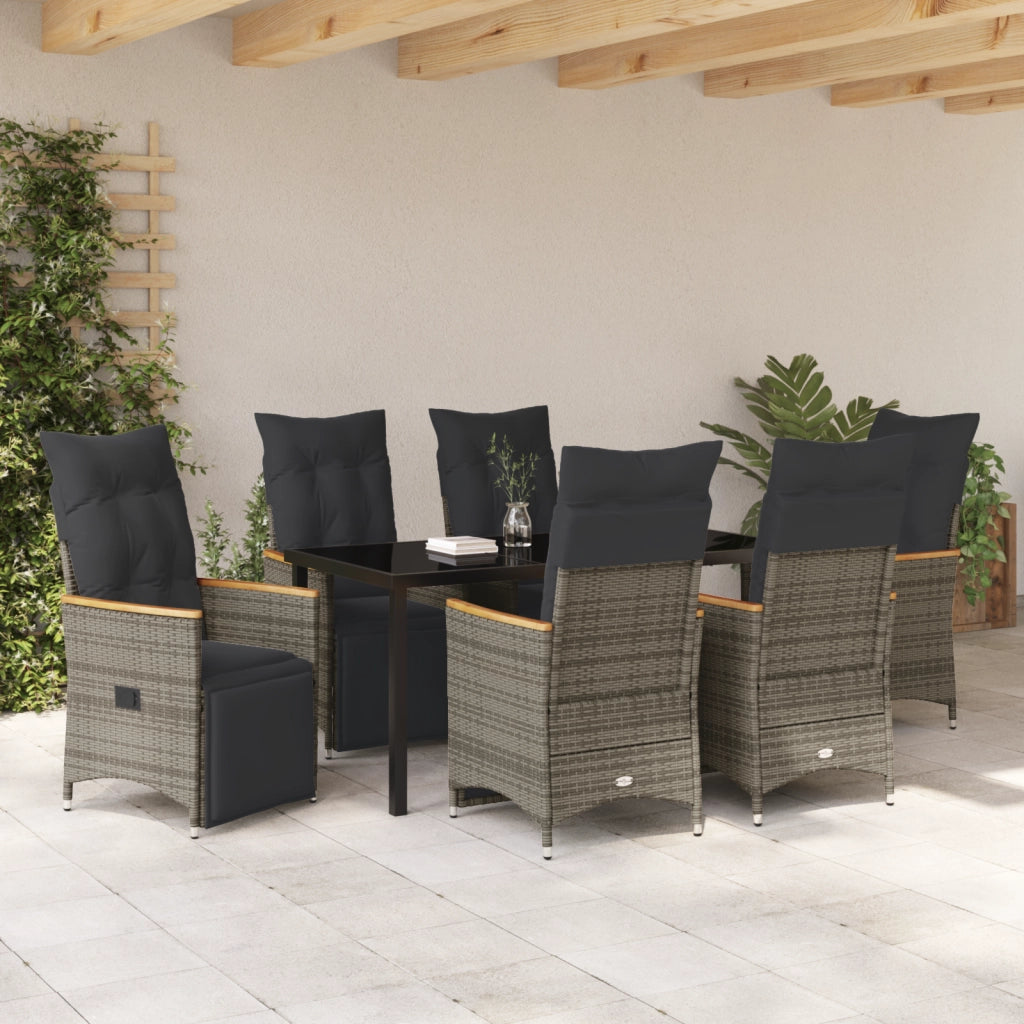 Set da Giardino con Cuscini da 7 Pezzi Grigio Polyrattan