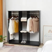 Armadio Appendiabiti in Legno con 6 Ruote, 120L x 40l x 128H cm, Nero