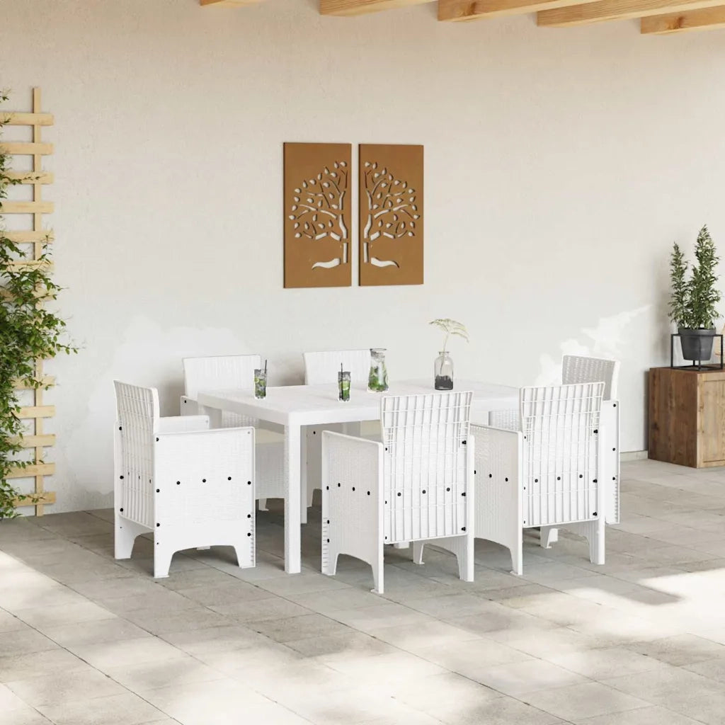 Set da Pranzo per Giardino 7 pcs Bianco Rattan Polt 3378566