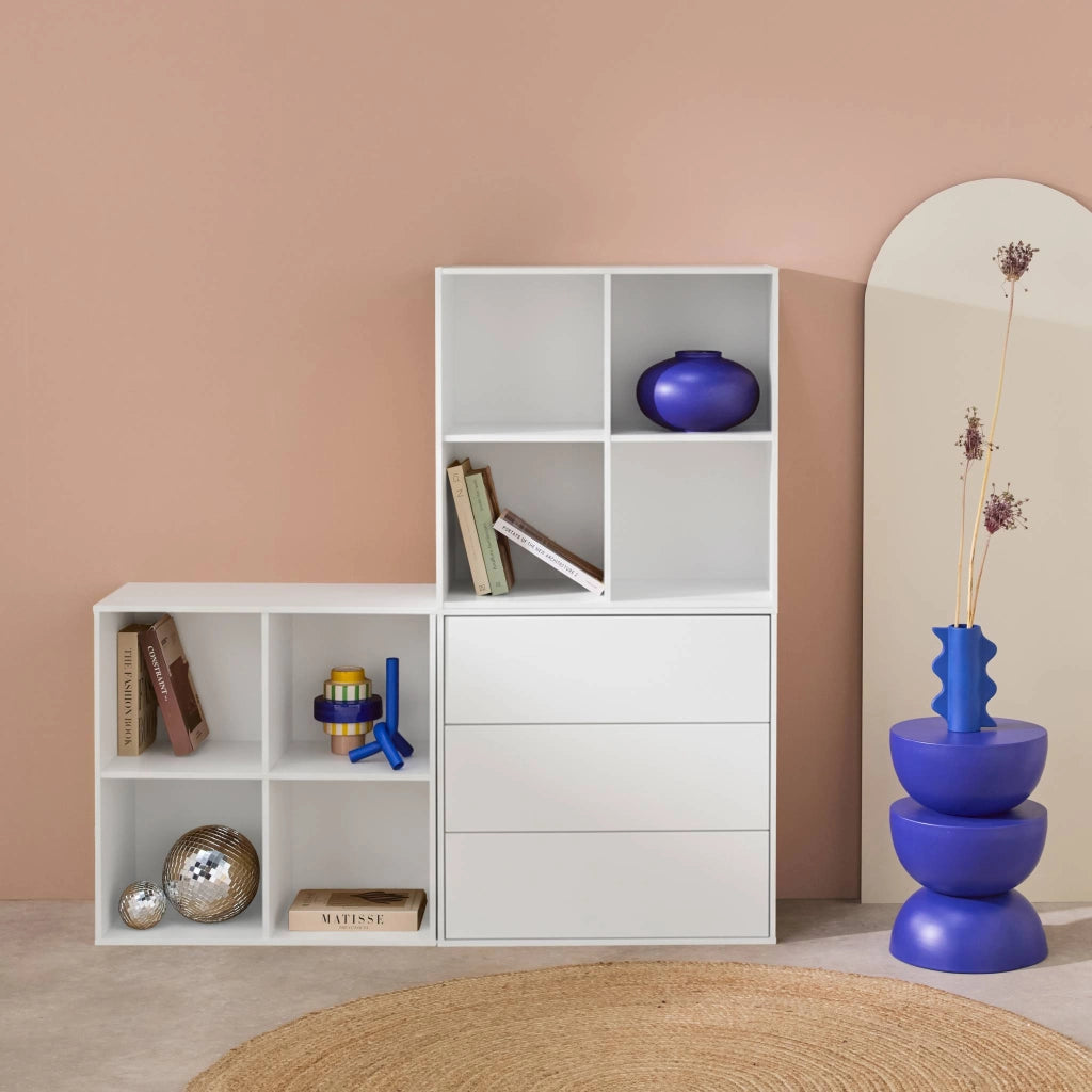 Libreria modulare in legno, 3 cassetti 8 vani, bianco
