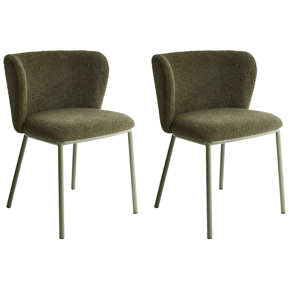 Set di 2 sedie da bar moderne in poliestere verde scuro Schienale curvo Gambe nere Sala da pranzo moderna Cucina