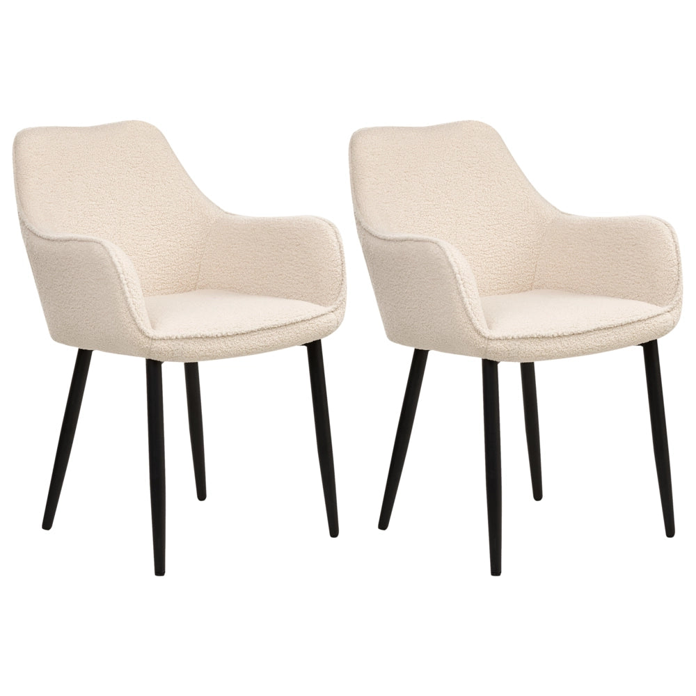 Set di 2 sedie da pranzo in tessuto beige chiaro braccioli schienale intagliato gambe in metallo moderna industriale