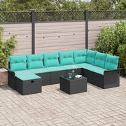 Set Divano da Giardino 9 pcs Nero e Turchese polyrattan 3358945