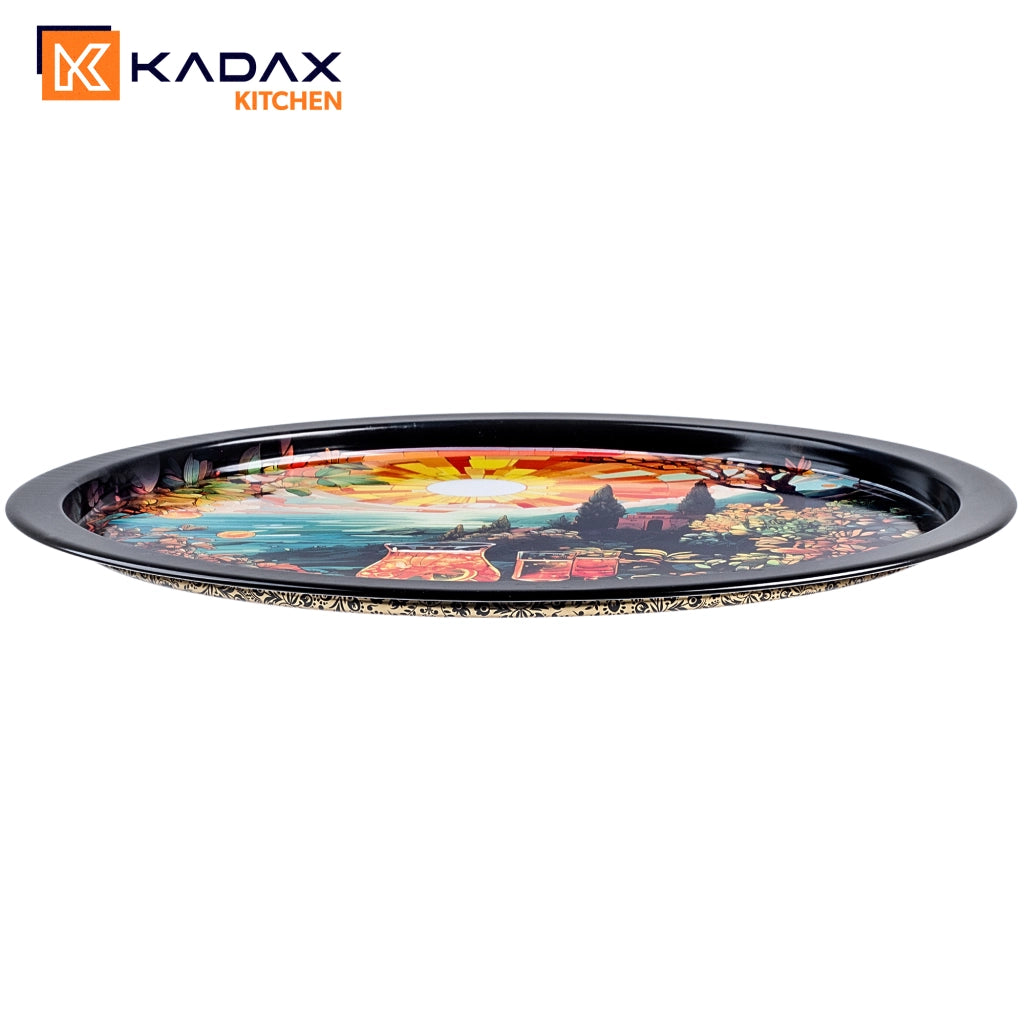 Vassoio decorativo rotondo in metallo KADAX, grande vassoio da cocktail da 32,5 cm
