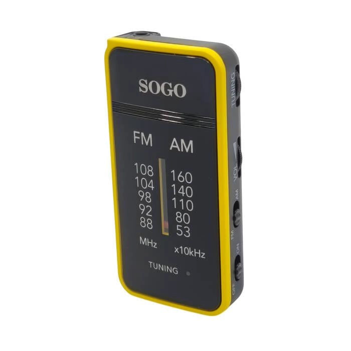 Radio portatile AM/FM da tasca, sintonizzazione analogica, auricolari inclusi, 50dB SNR, alimentazione 2 batterie AAA - SOGO