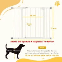 Cancellino per Cani Regolabile fino a 100 cm Senza Viti con 2 Estensioni e Altezza 72 cm, Bianco