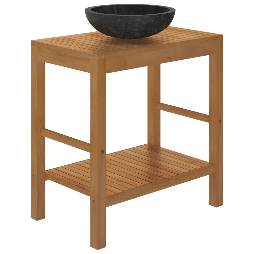Armadietto da Bagno in Legno di Teak con Lavabo in Marmo Nero 3058161
