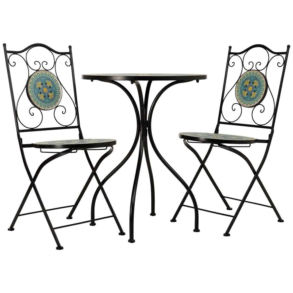 Set tavolo e 2 sedie in metallo, 60x60x75h cm, 38x46x90h cm
