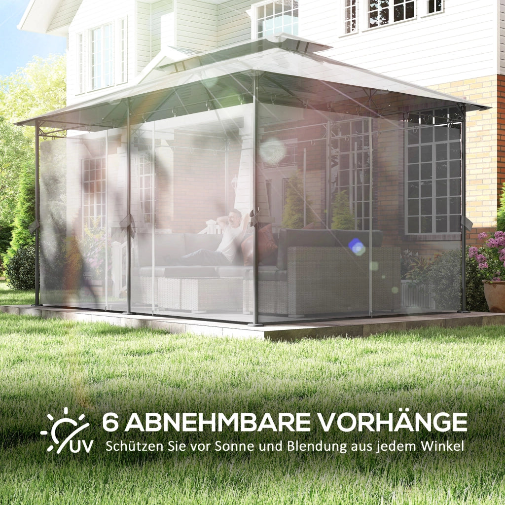 Gazebo da Giardino Tetto Doppio ¨C Xylo ¨C 6 Pannelli Laterali Impermeabile 4x3m Grigio Scuro