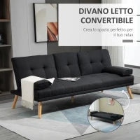 Divano Letto 3 Posti Reclinabile con Rivestimento Effetto Lino e Tavolino a Ribalta, Grigio