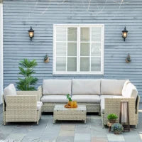 Salotto da Giardino 7 Pezzi Modulabile in Rattan PE con Cuscini, Beige