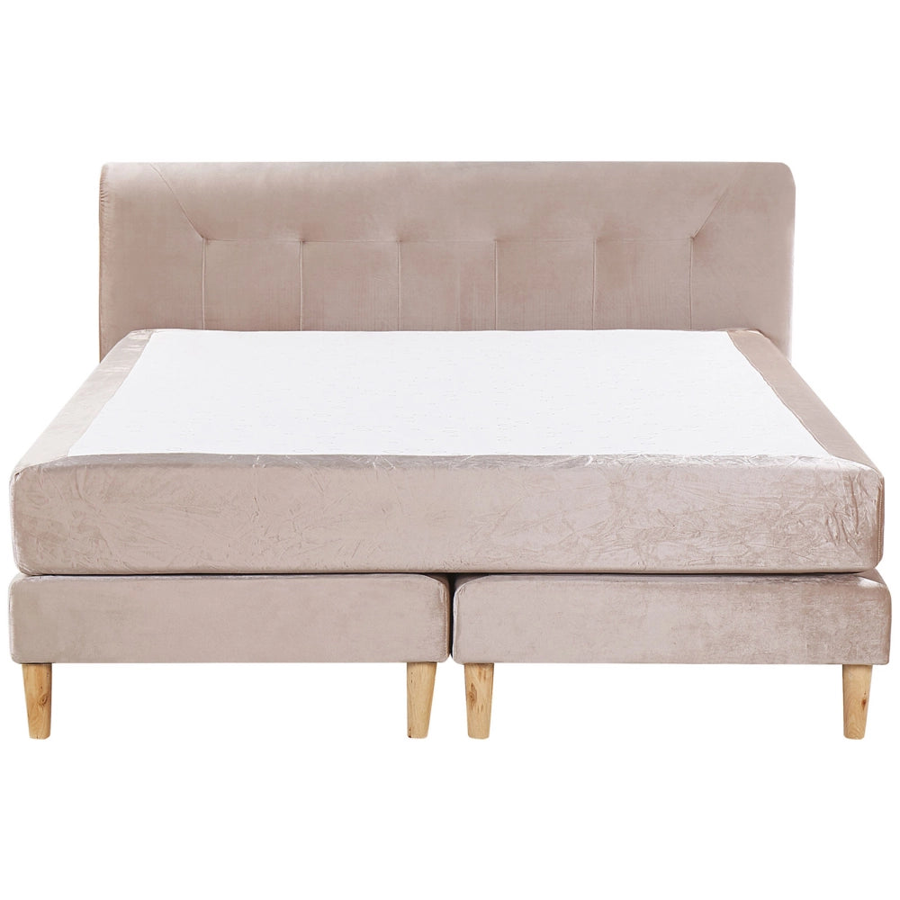 Letto Beige Velluto Tappezzeria 160 x 200 cm Continentale Con Materasso Testiera Box Molle