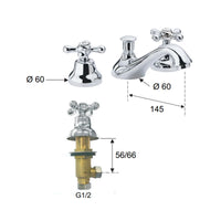 Batteria lavabo 3 fori remer stile retro serie liberty