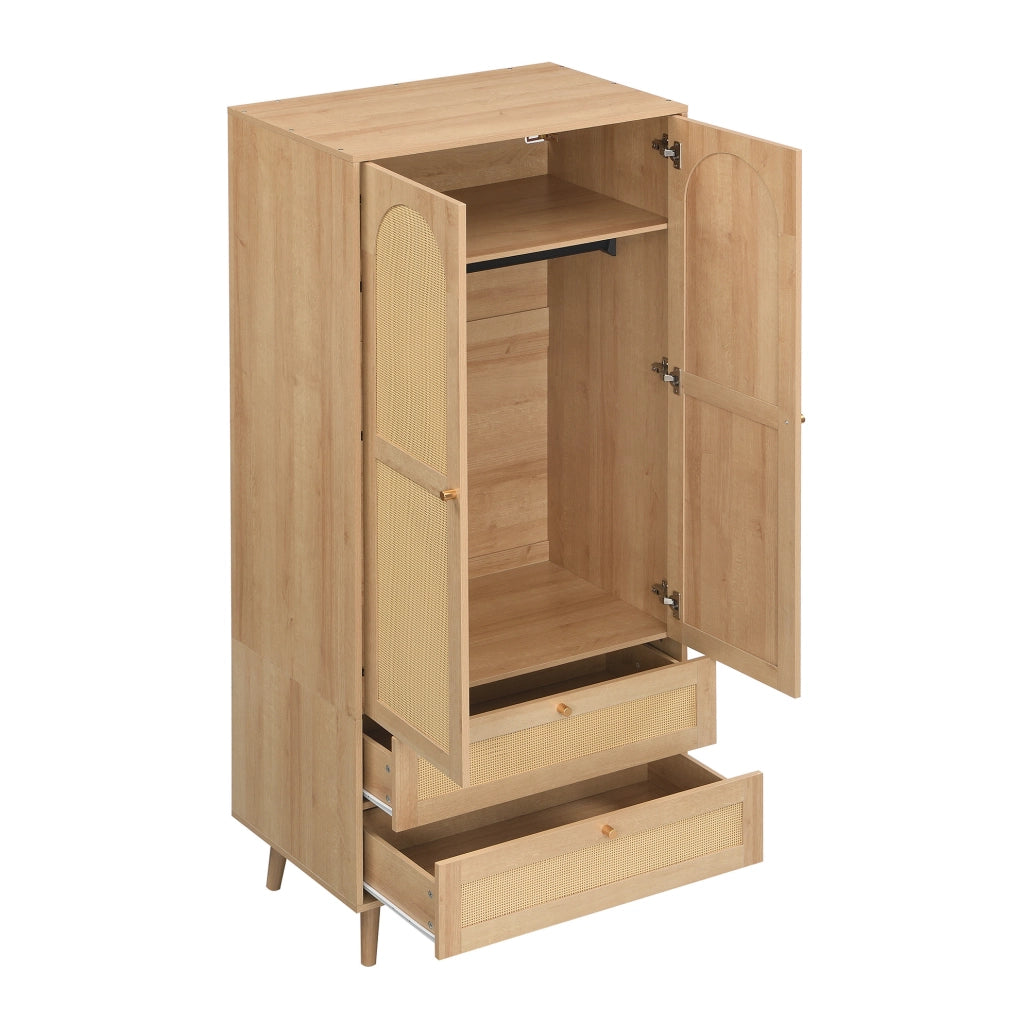 Armadio ULEVR 80x50x180 cm effetto rattan con appendiabiti, ripiani e 2 cassetti, naturale