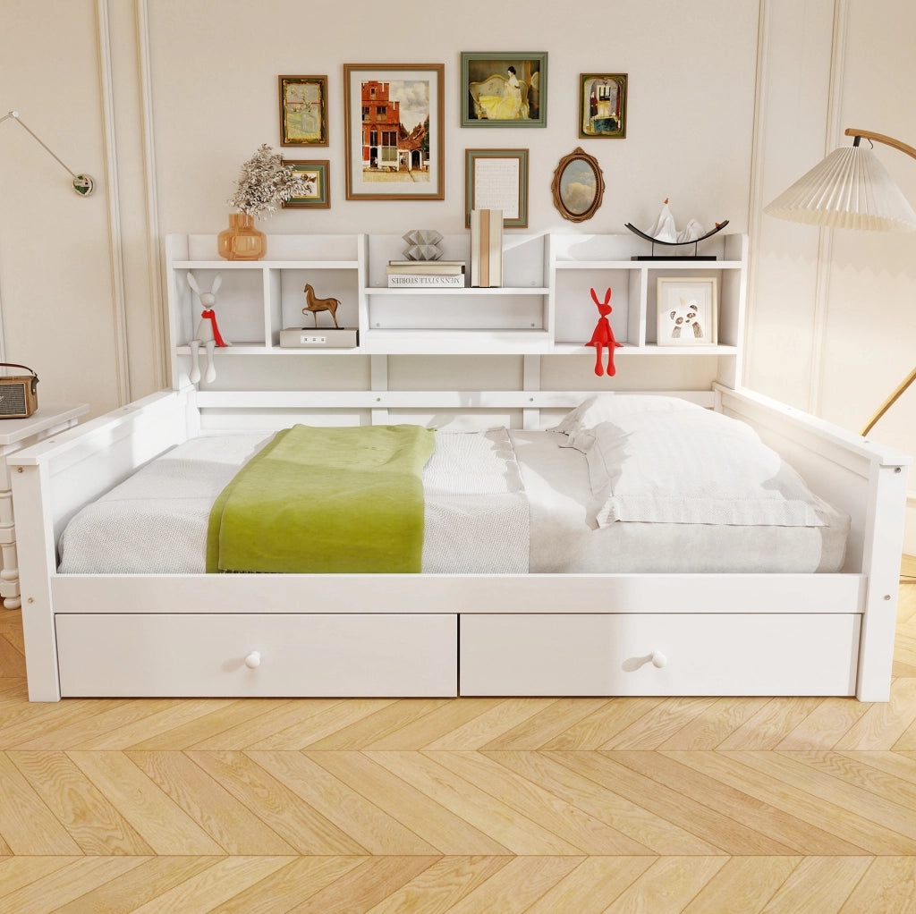 Letto singolo divano 90x200 cm bianco con cassetti