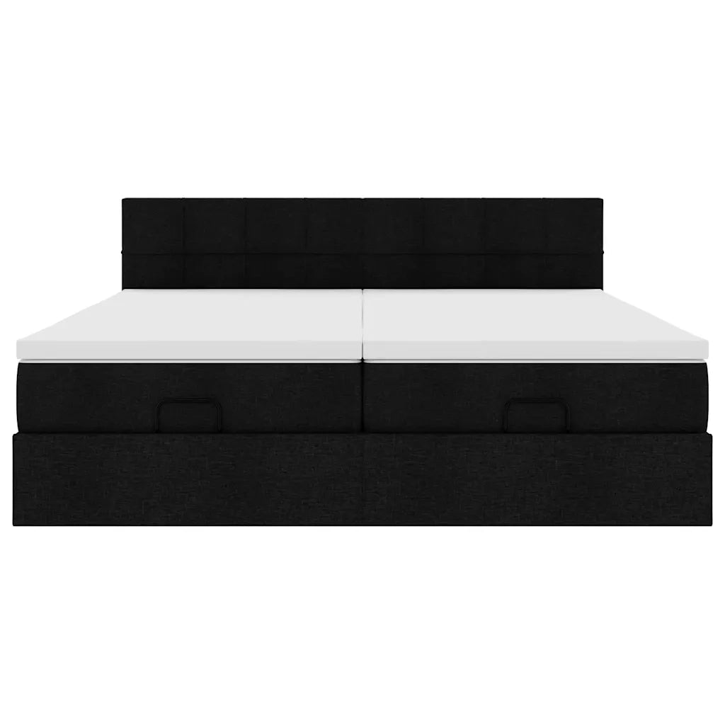 Struttura Letto Pouf con Materassi Nero 160x200 cm in Tessuto