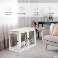 Casetta per Cani Fino 30kg da Interno in Legno e Acciaio, 58.5x81x 66cm - Bianco