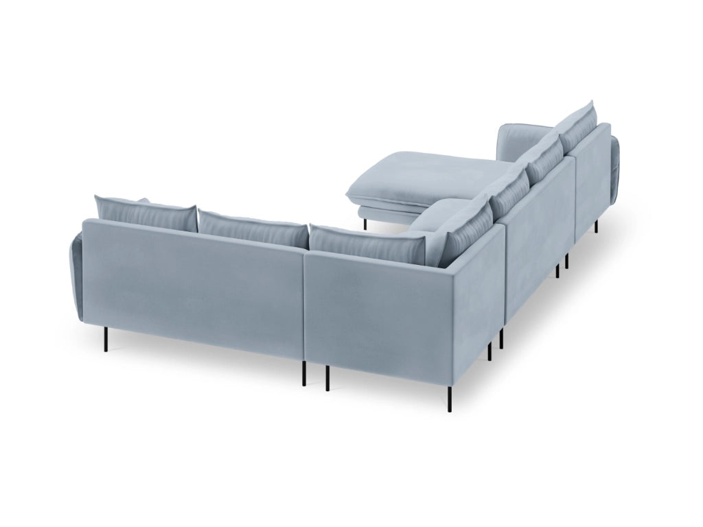 Cosmopolitan Design - Divano panoramico destro "Vienna" 7 posti in velluto azzurro 