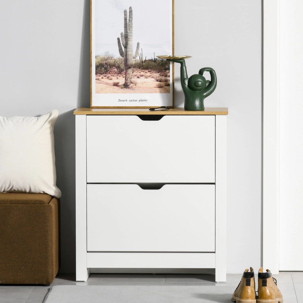 Scarpiera Moderna con 2 Cassetti Regolabili ¨C zephmum ¨C Legno Bianco 72x26x80 cm