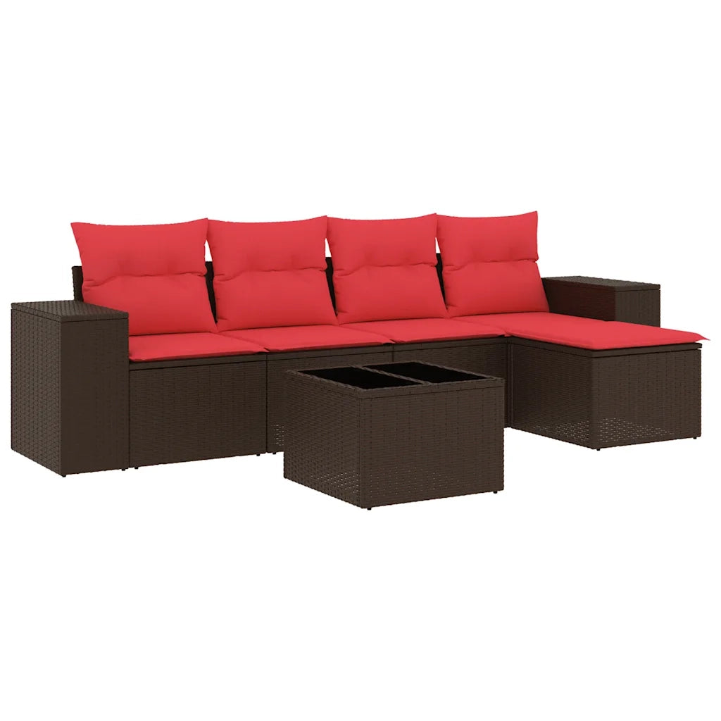 Salotto da Giardino-Set Divani da Giardino 6 pz con Cuscini Marrone in Polyrattan 171379