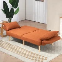 Divano Letto 3 Posti, Design Clic Clac, Schienale Inclinabile e Braccioli Regolabili, in Tessuto Effetto Lino, Marrone