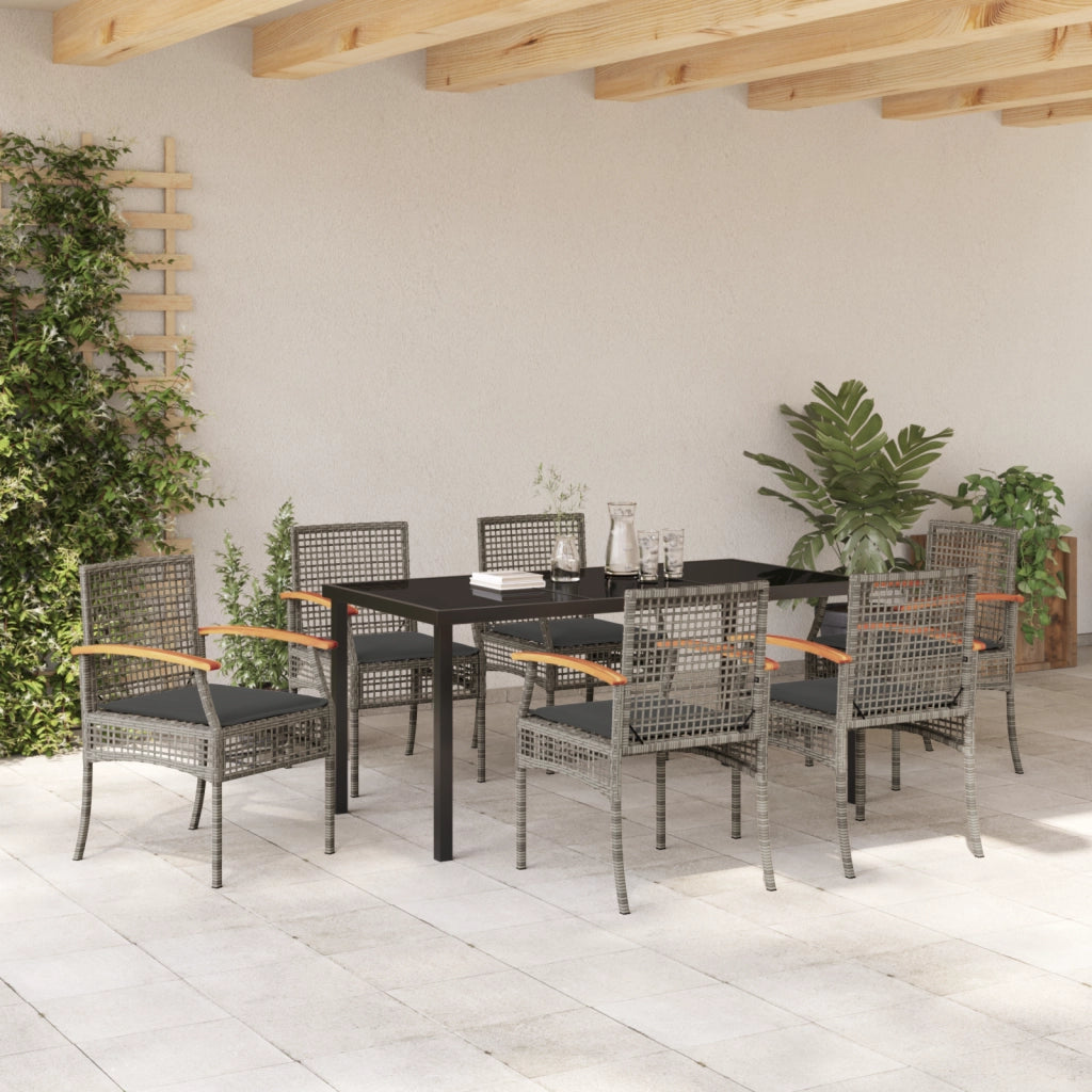 Set da Pranzo Giardino 7 Pezzi con Cuscini Rattan PE Grigio