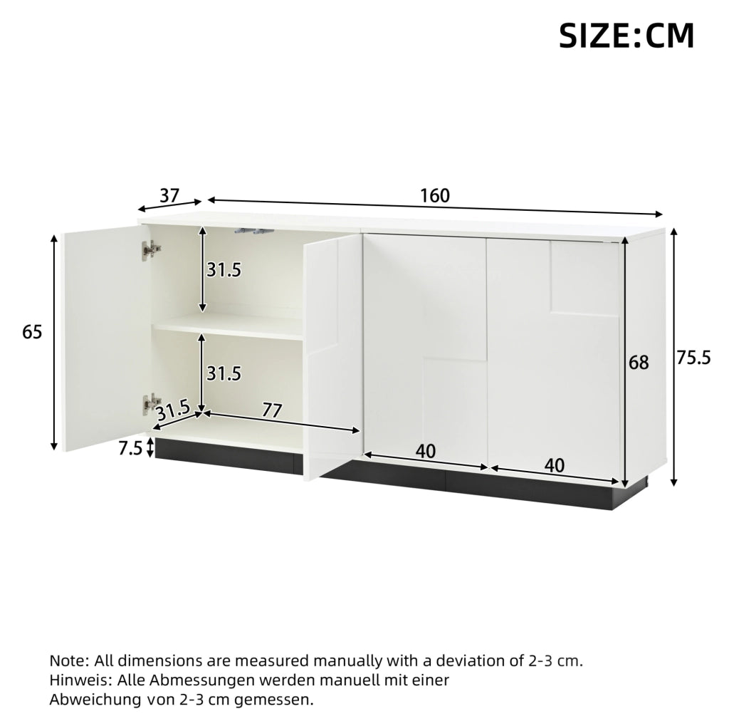 Sideboard soggiorno 160 cm bianco e nero con 4 ante