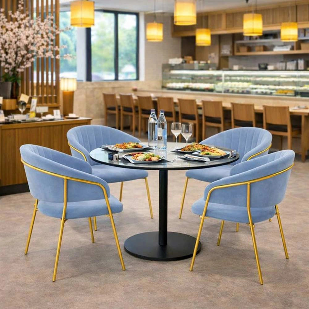 Sedie da sala da pranzo set da 2 Aurelia con schienale in velluto celeste