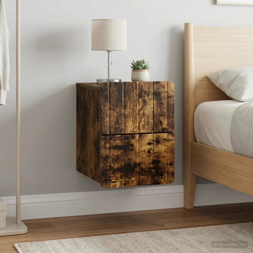 Mobiletto da notte a muro 2 pcs Rovere Fumo 33 x 34,5 x 43 cm 898306