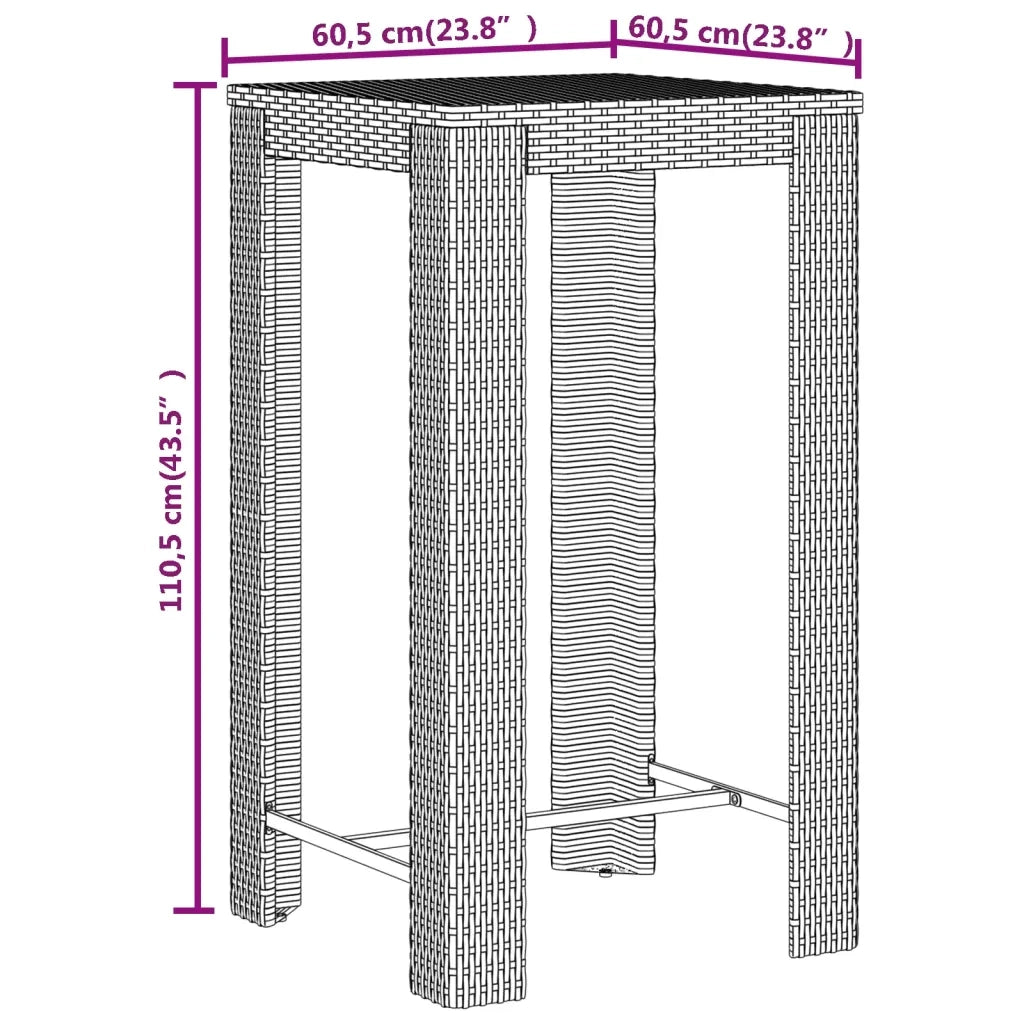 Set Bar Giardino 3 pz Nero Polyrattan e Legno Massello Acacia 3187710