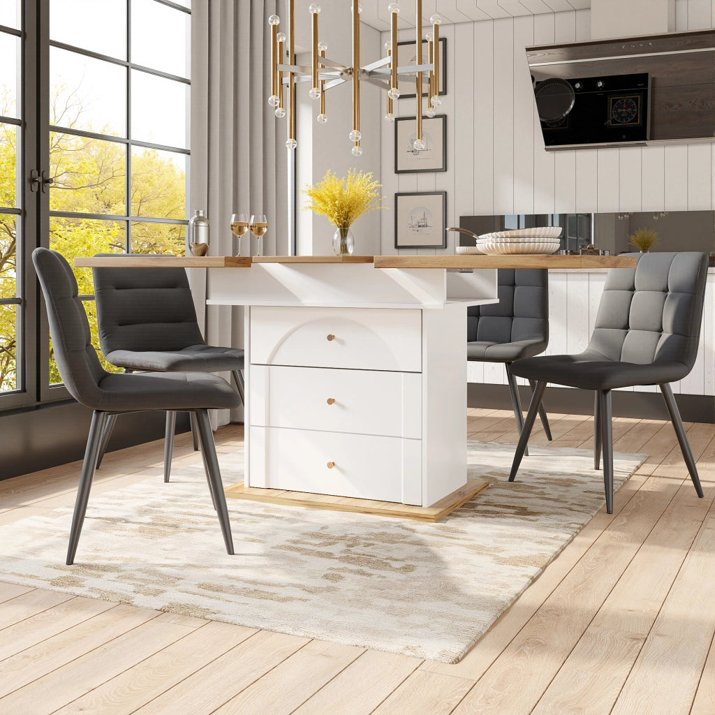 TAVOLO Allungabile 110-140x80x75 cm MDF Bianco e Naturale