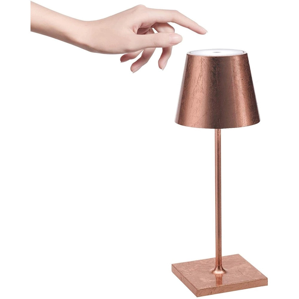 Lampada a led da tavolo Poldina Pro Mini Foglia Rame ricaricabile e dimmerabile con batteria fino a 12 ore