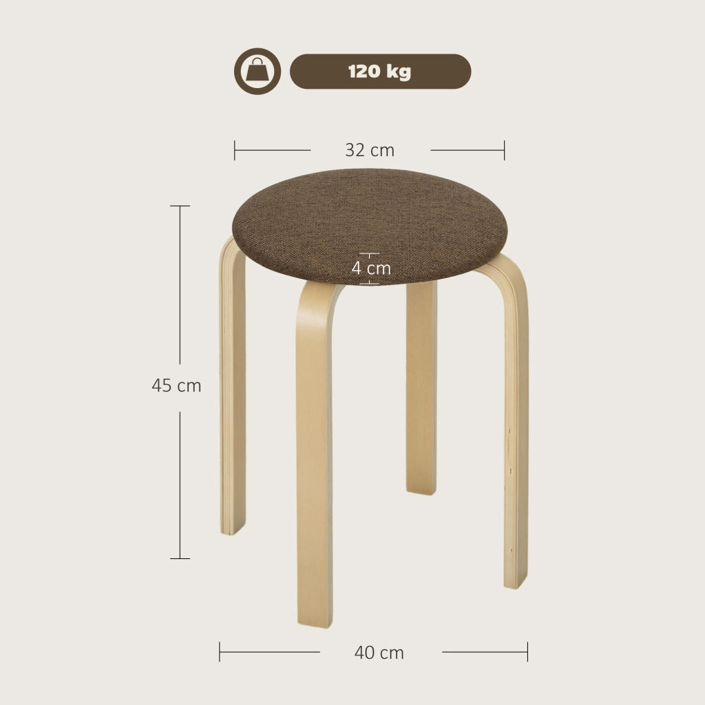 Set di 4 sgabelli rotondi impilabili ¨C zephmum ¨C imbottiti, legno, marrone