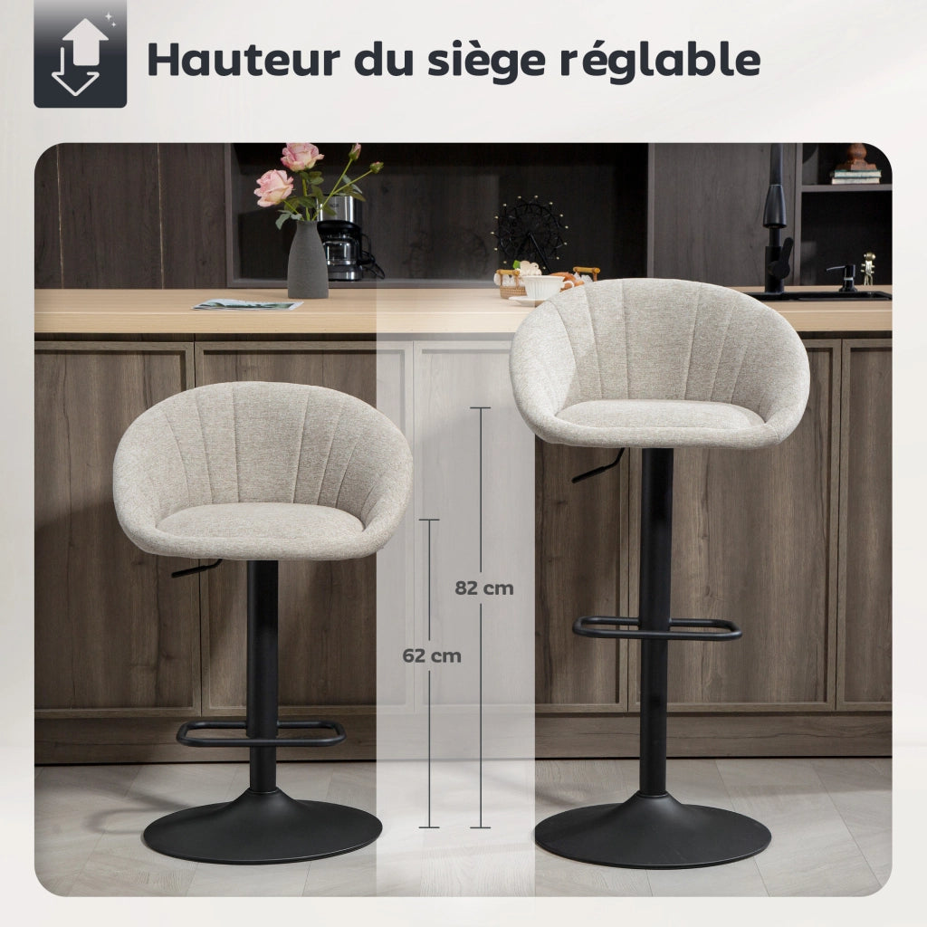 Sgabelli da bar con schienale e braccioli ¨C zephmum ¨C beige, altezza regolabile, 2 pezzi