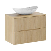 Set da bagno NATURA 80cm: mobile sottolavabo + piano per lavabo + lavabo da appoggio asimmetrico bianco marmorizzato