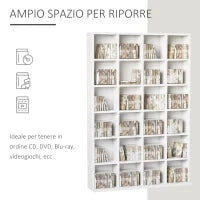 Mobile Libreria porta CD da 24 Ripiani ad Altezza Regolabile, in Truciolato, 130.5x89x20 cm, Bianco