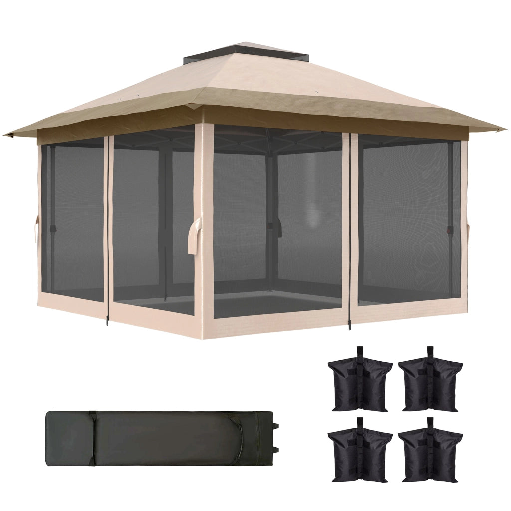 Gazebo Pieghievole 3.6x3.6 m con Pareti in Rete ¨C Minimal ¨C Beige