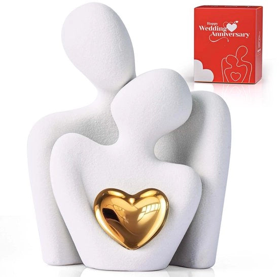 Paio amoroso, decorazione di soggiorno decorazione moderna di figure ceramiche, figura d'amore in porcellana, coppia abbracciante, scultura decorativa moderna, piccola figura decorativa di legno dorata