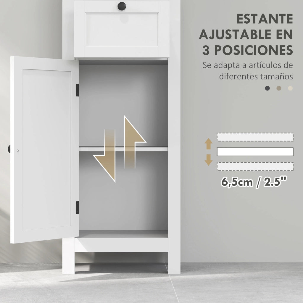 Mobile Bagno con Anta, Cassetto e Ripiano Regolabile ¨C Zephmum ¨C Bianco 40x30x165 cm
