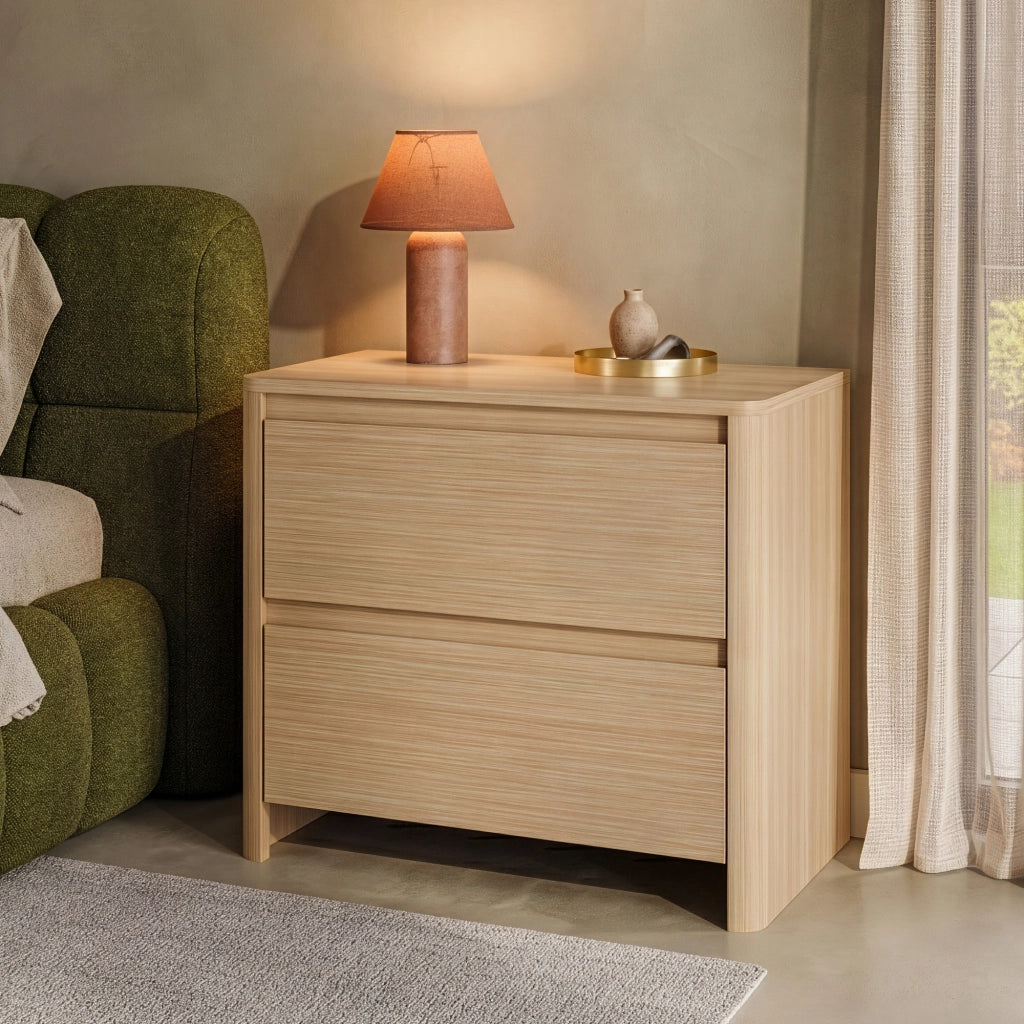Comodino Takranmaa con 2 Cassetti 54x60x40cm Effetto Rovere [en.casa]