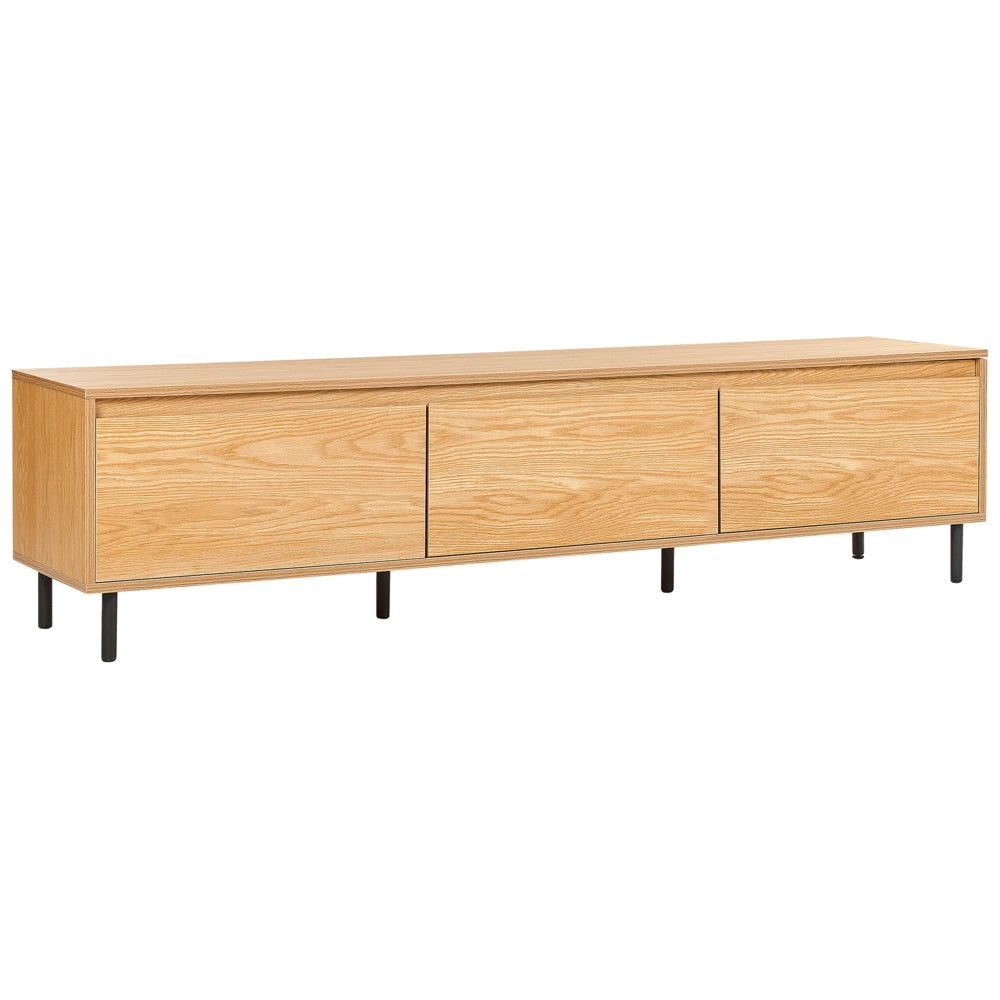 Porta TV in legno chiaro con gambe in metallo nero 180 x 40 x 43 cm Unità multimediale con 3 ante Moderno minimalista