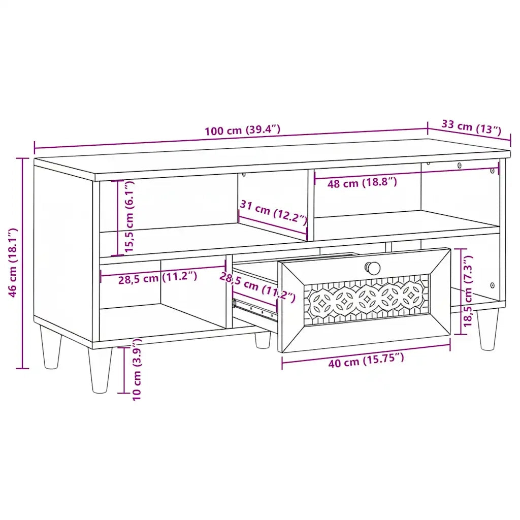 vidaXL Mobile TV Bianco 105 x 33 x 46 cm legno massello di mango