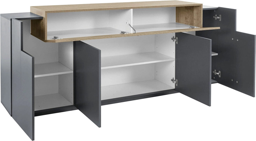 Credenza 5 Ante 200x45x86 cm Coro 4A Grigio Antracite Opaco/Rovere Wotan