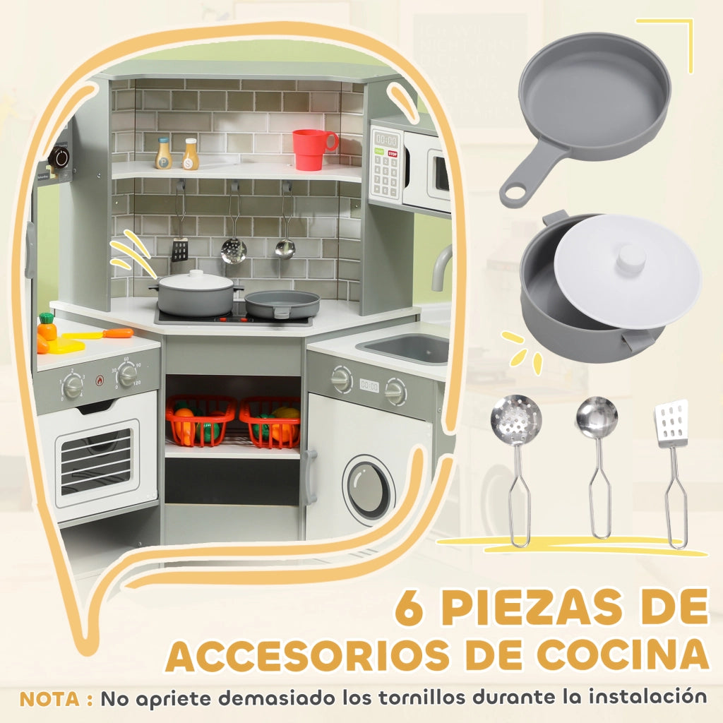 Casetta da Cucina Gioco Bambini con Accessori ¨C Zephmum ¨C Grigio