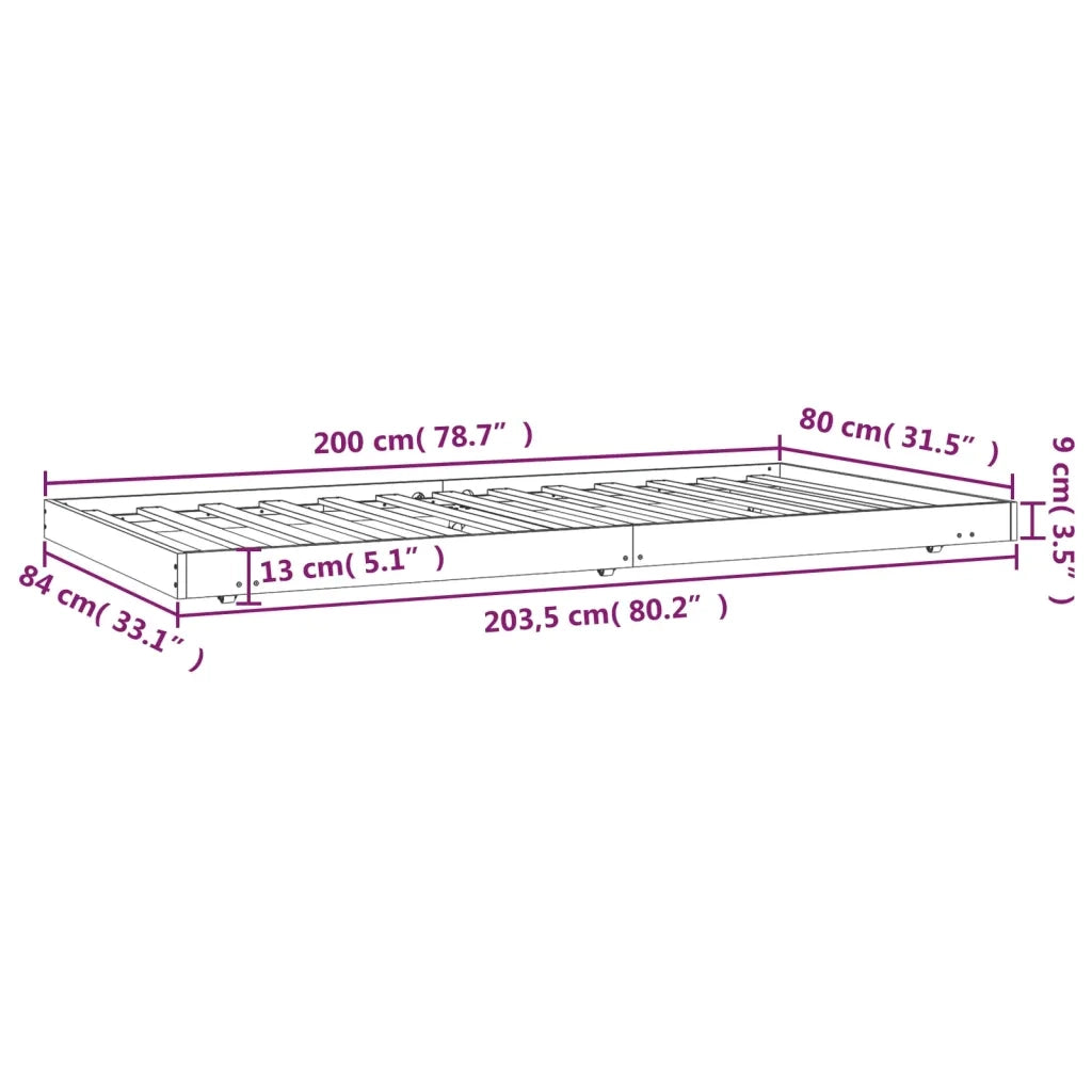 Giroletto senza Materasso 80x200 cm in Legno Massello Pino 823499