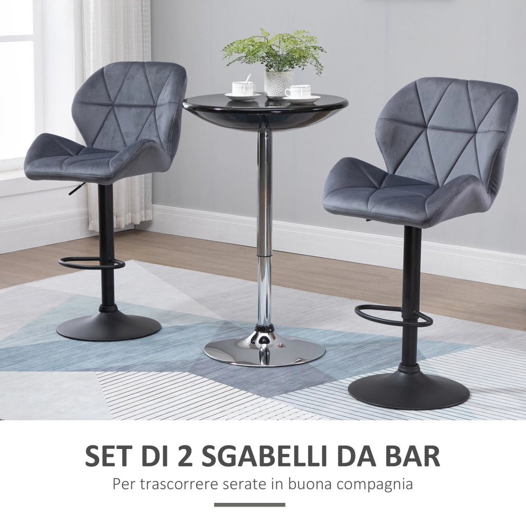 Sgabello da Bar con Schienale Regolabile ¨C Zephmum ¨C Velluto Grigio 51.5x57.5x93-114.5cm