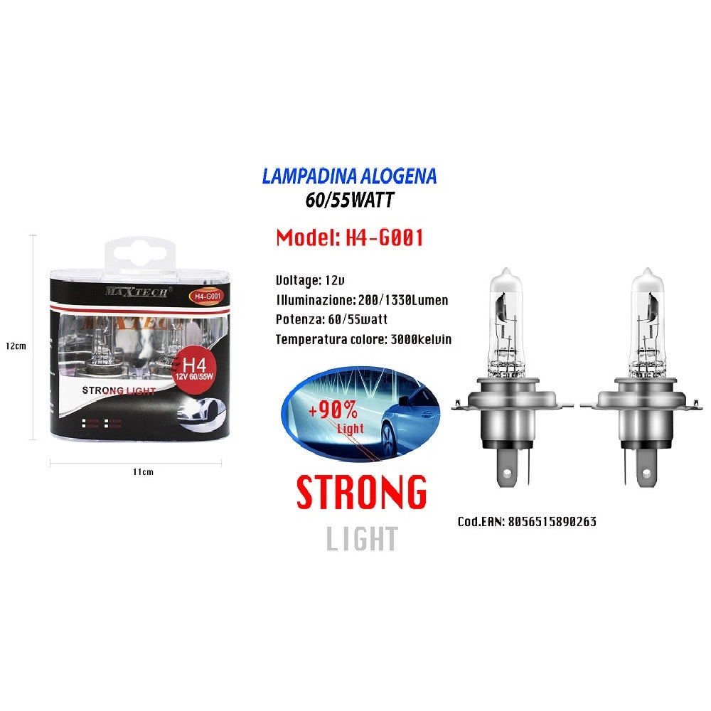 Trade Shop - Lampadine Alogene Per Auto H4 60/55 W 12v Luce Calda Di Ricambio Maxtech H4-g001 -