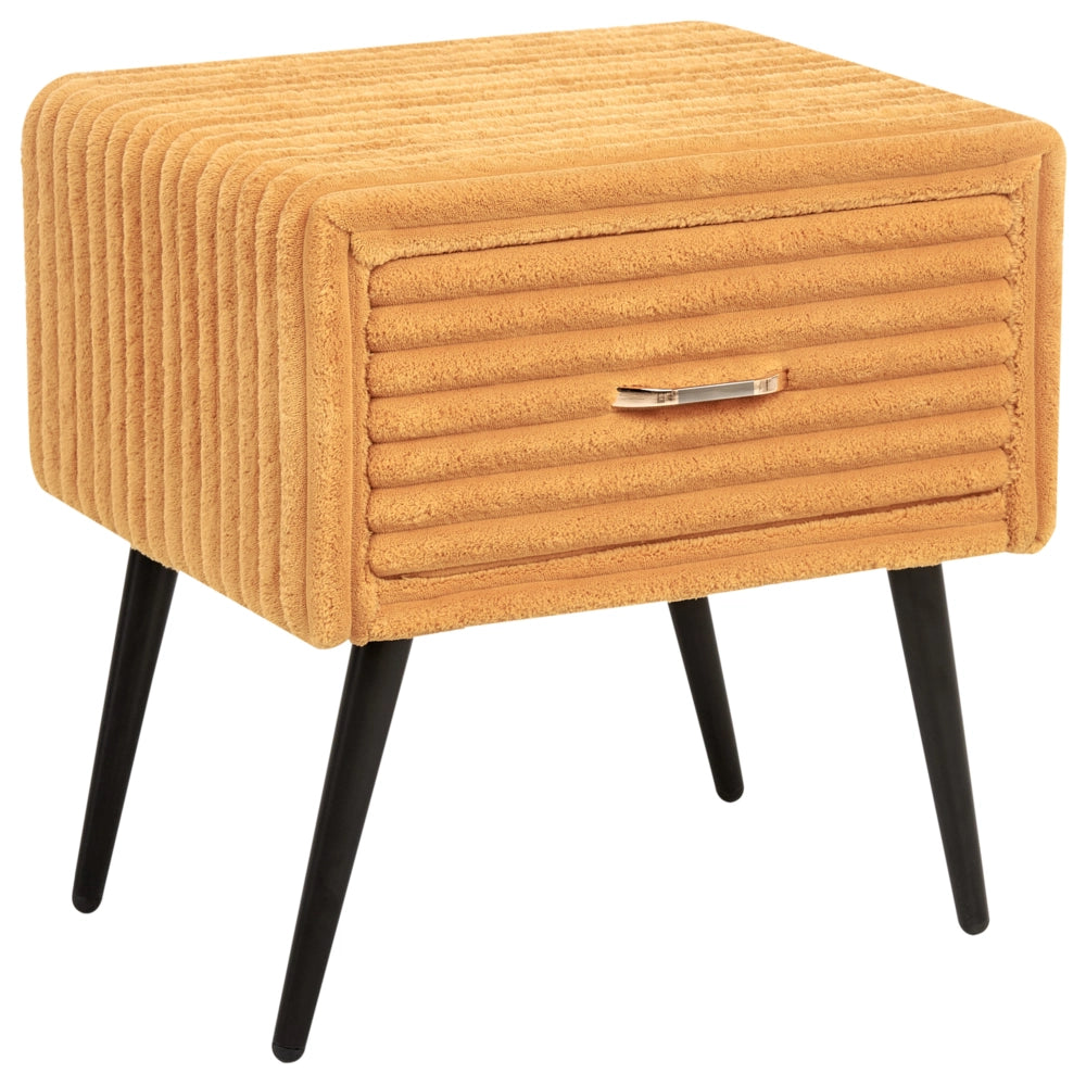 Comodino con rivestimento in velluto arancione con 1 cassetto Mobili per camera da letto dal design minimalista