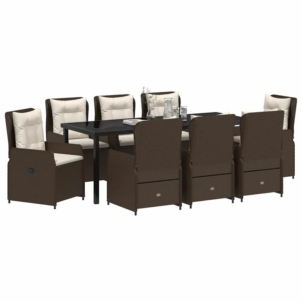 Set da Pranzo per Giardino 9 pcs Marrone polyrattan 3380952