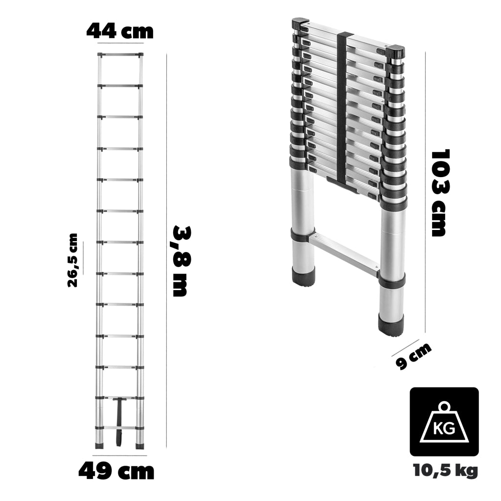 Scala domestica telescopica in alluminio KADAX, estensibile e pieghevole, 13 gradini, portata 125 kg.